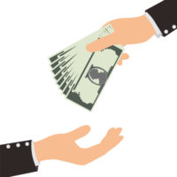 two hands with one holding dollar bills two hands with one holding dollar bills